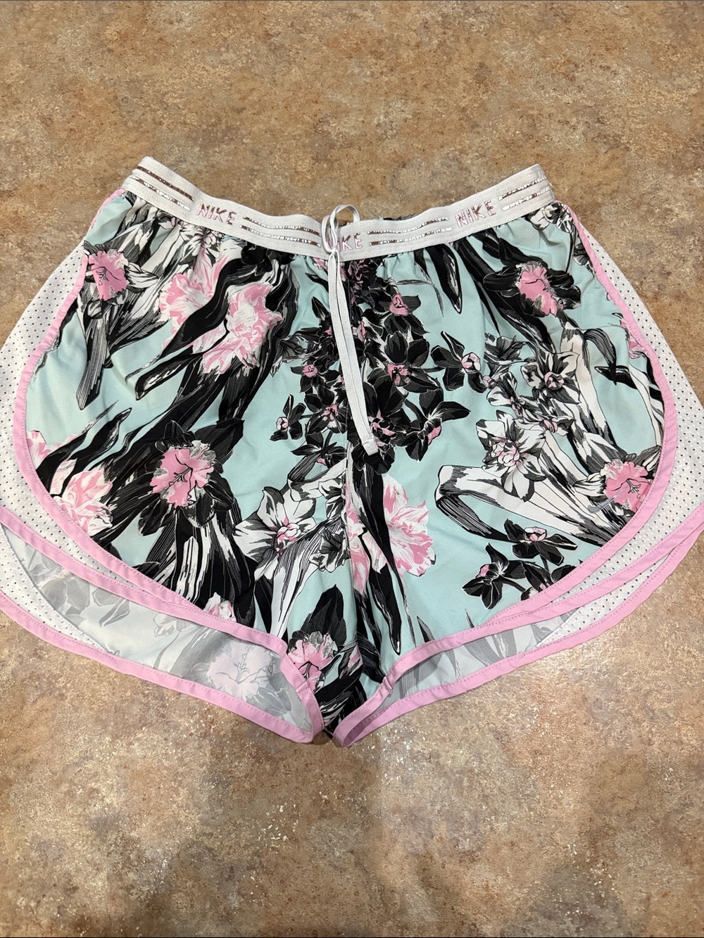 Nike Mint Floral Athletic Shorts with Pink Trim